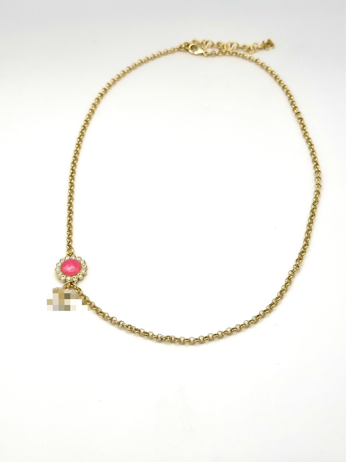 Dainty CC Pearl and Pink Flower Pendant Necklace
