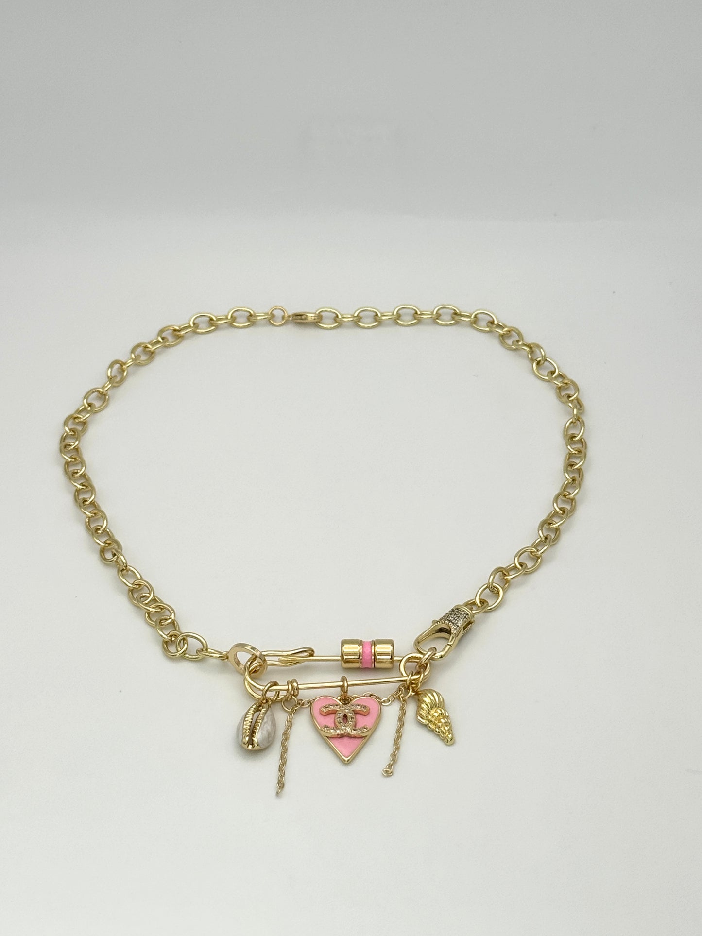 Safety Pin CC Shell Necklace