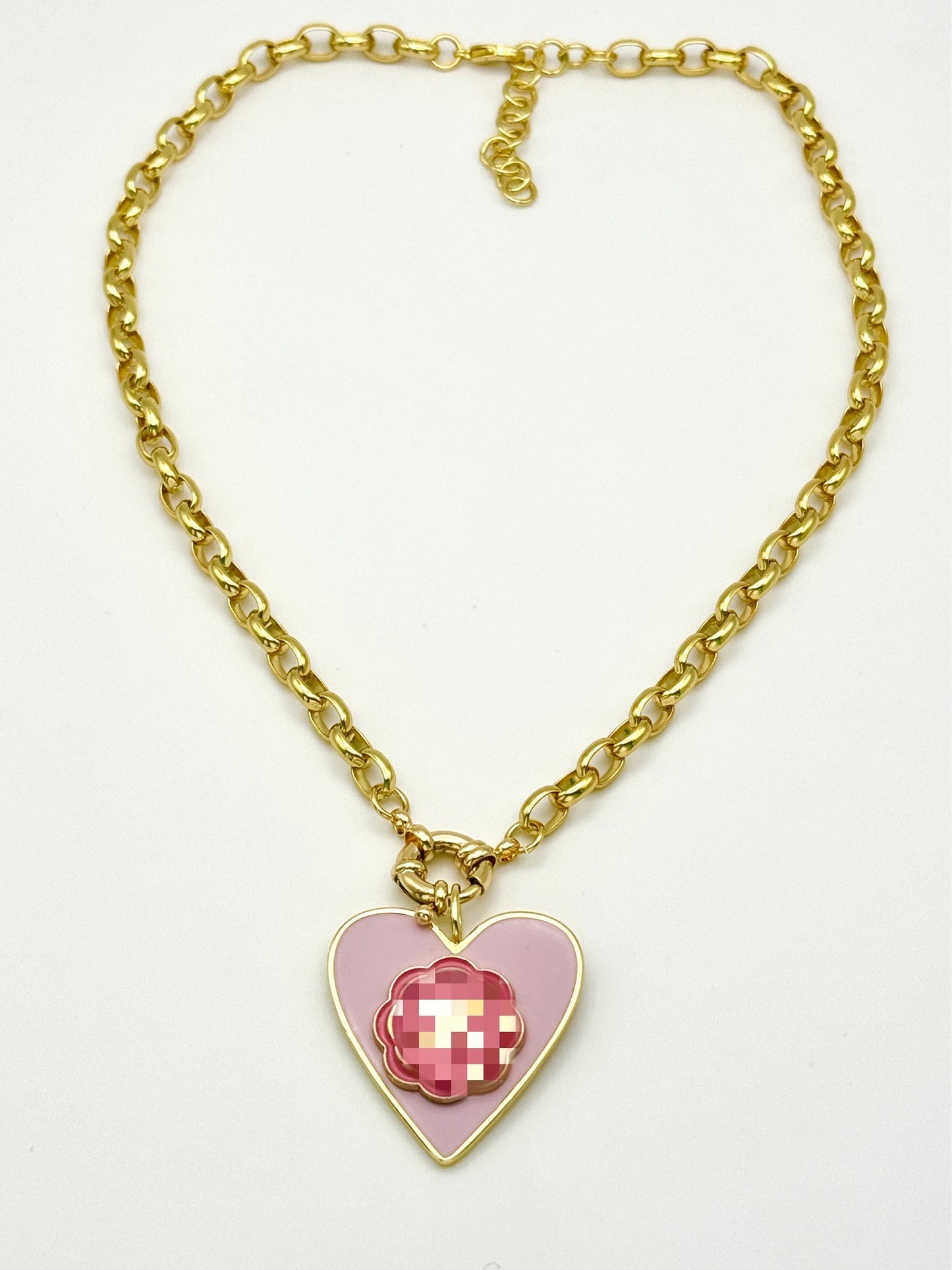 Lavender Heart & Pink CC Flower Necklace