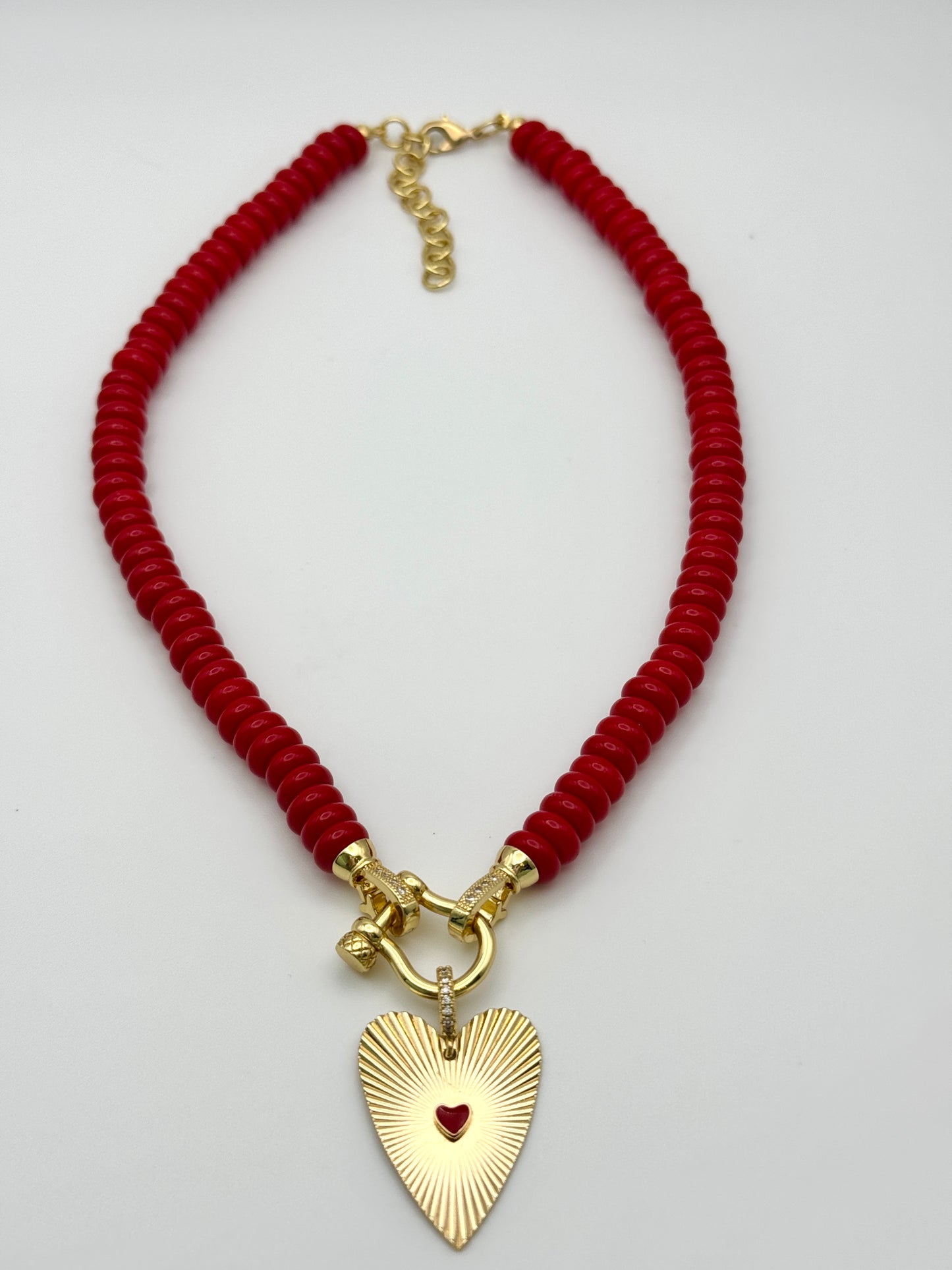 Red Glass Bead Heart Necklace