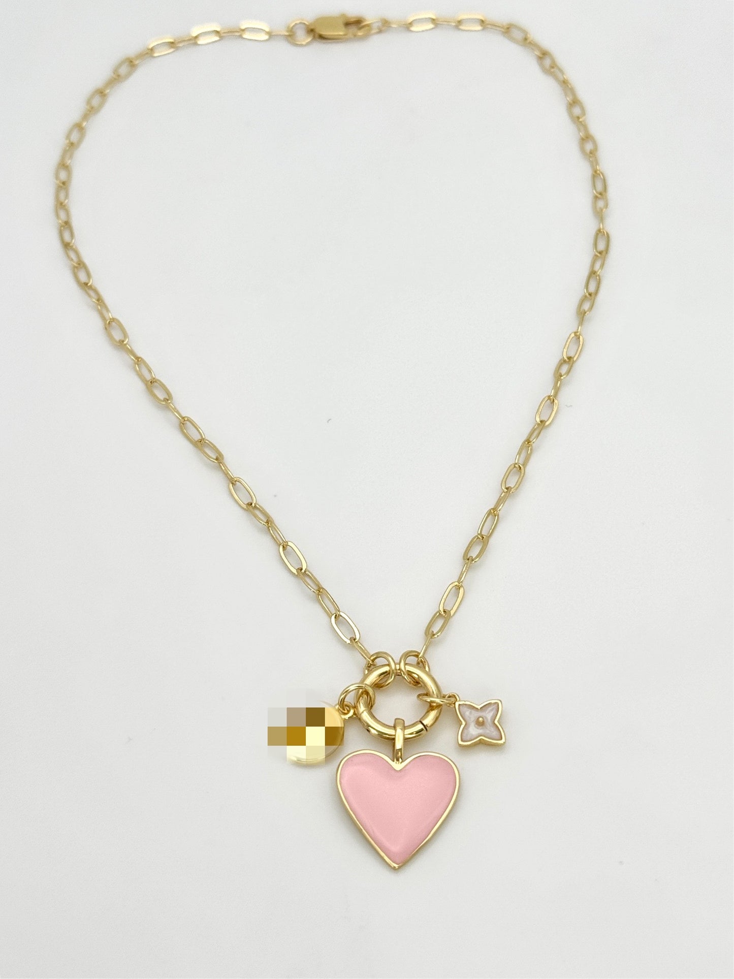 Pink Heart LV Charm Necklace