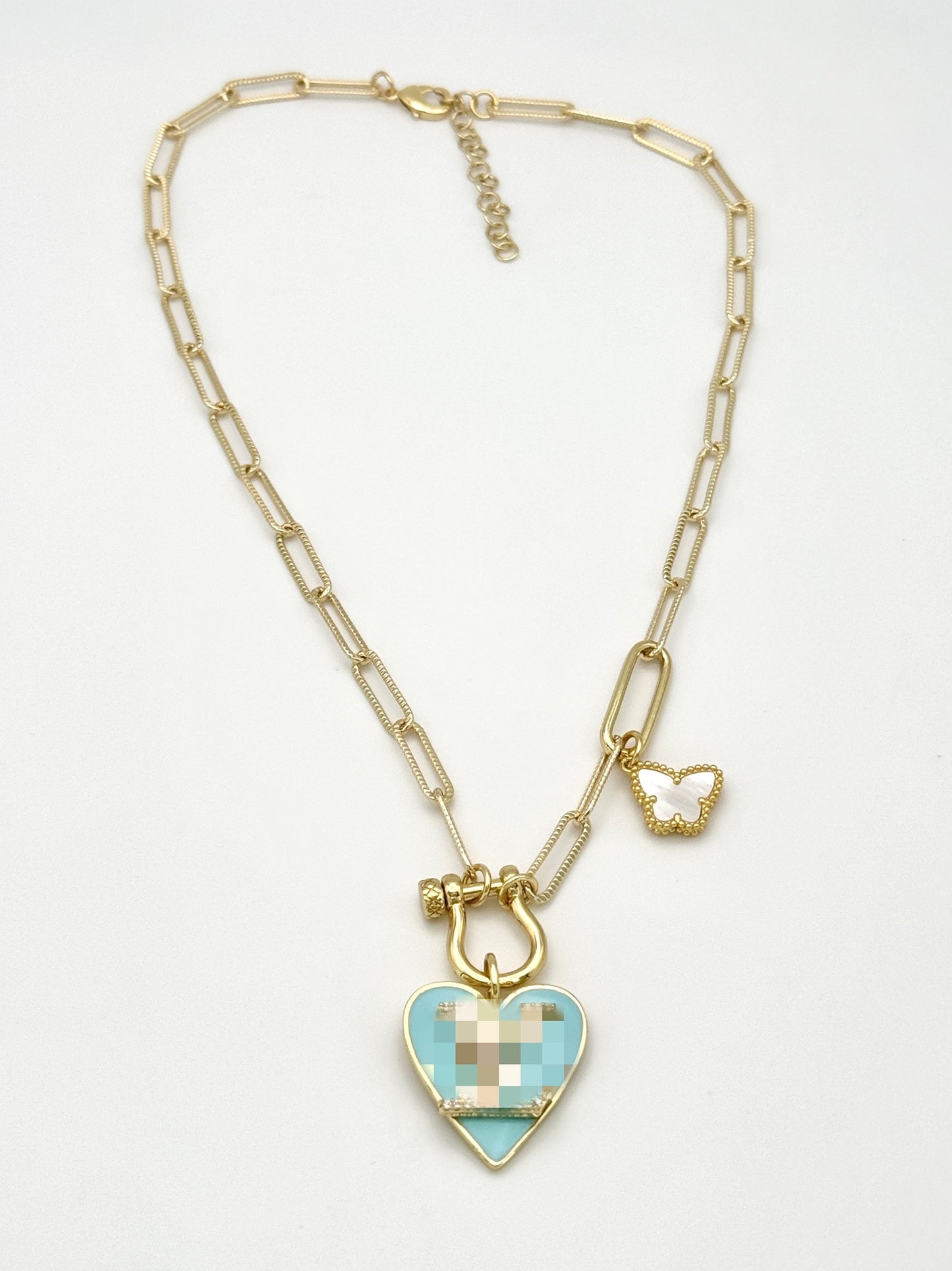 Blue LV Heart Necklace
