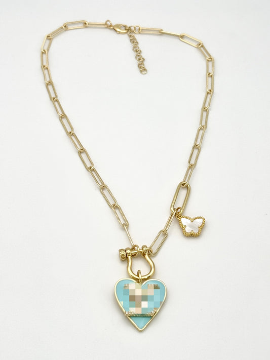 Blue LV Heart Necklace