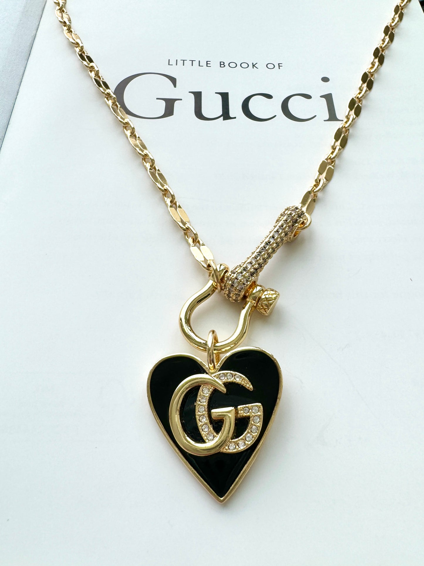 GG Black Heart Link Chain Necklace