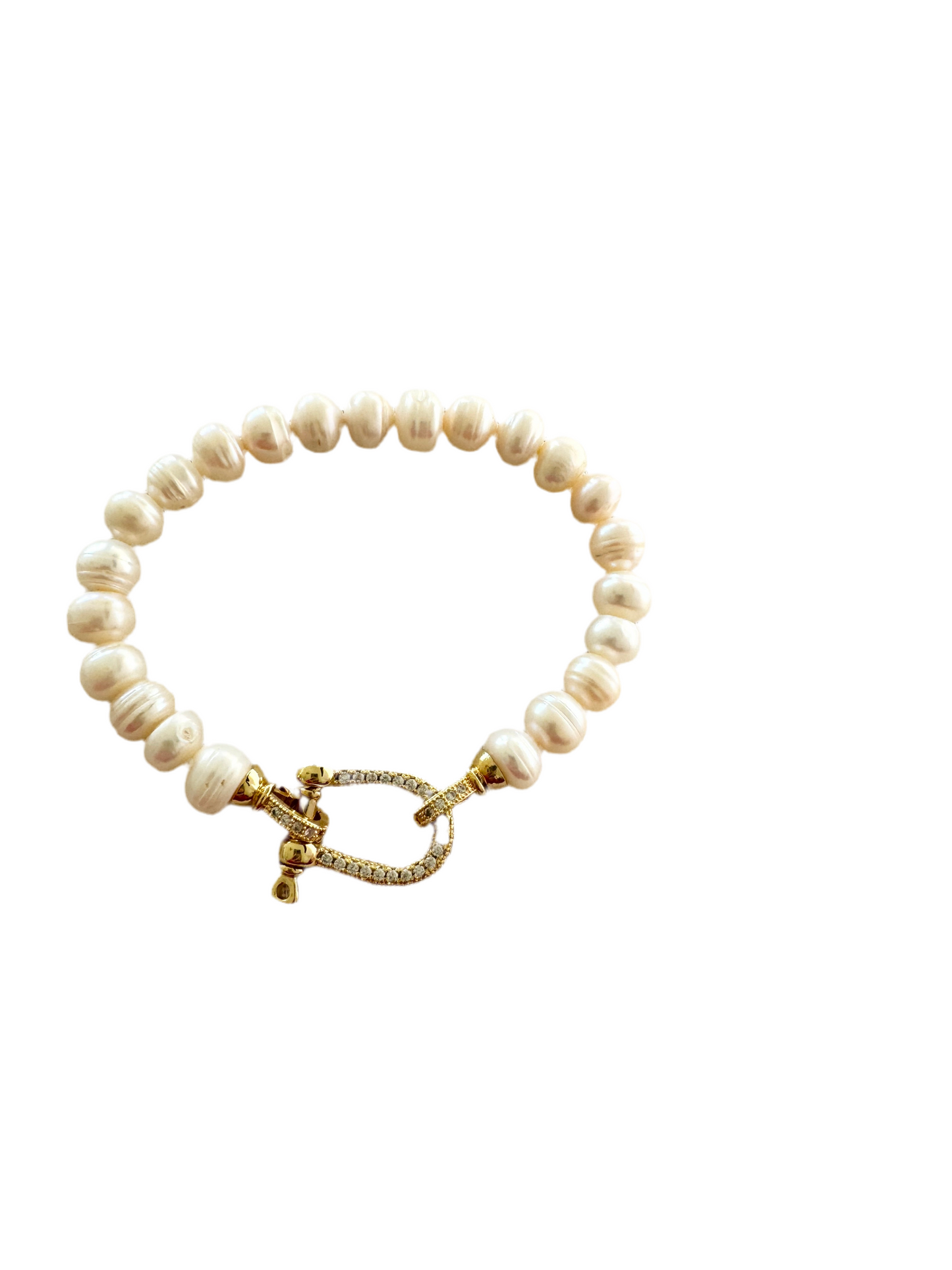 Pave Clasp Freshwater Pearls Bracelet