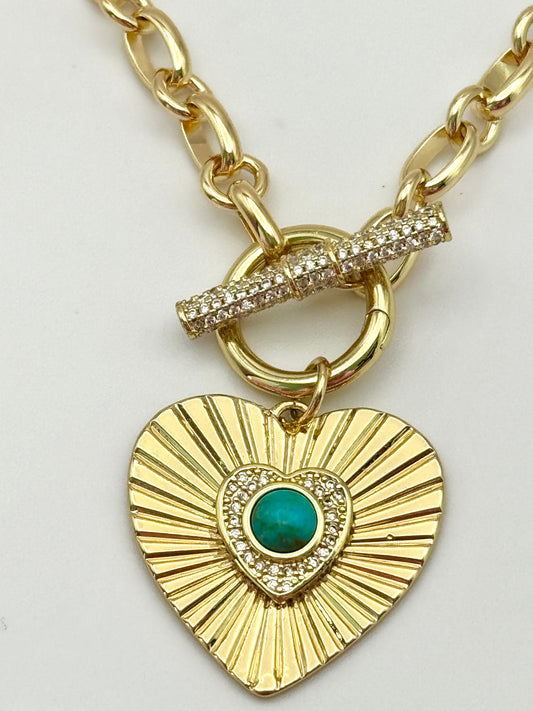 Turquoise Heart Toggle Necklace