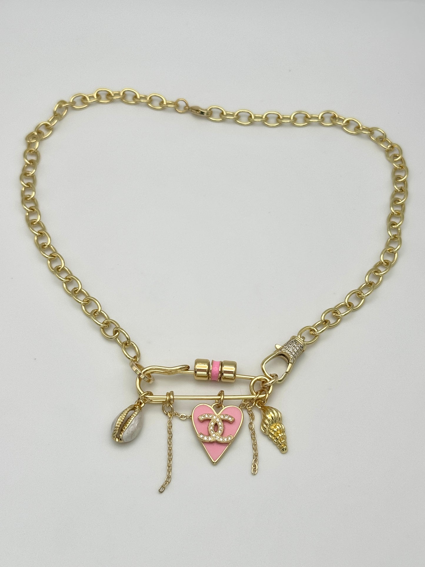 Safety Pin CC Shell Necklace