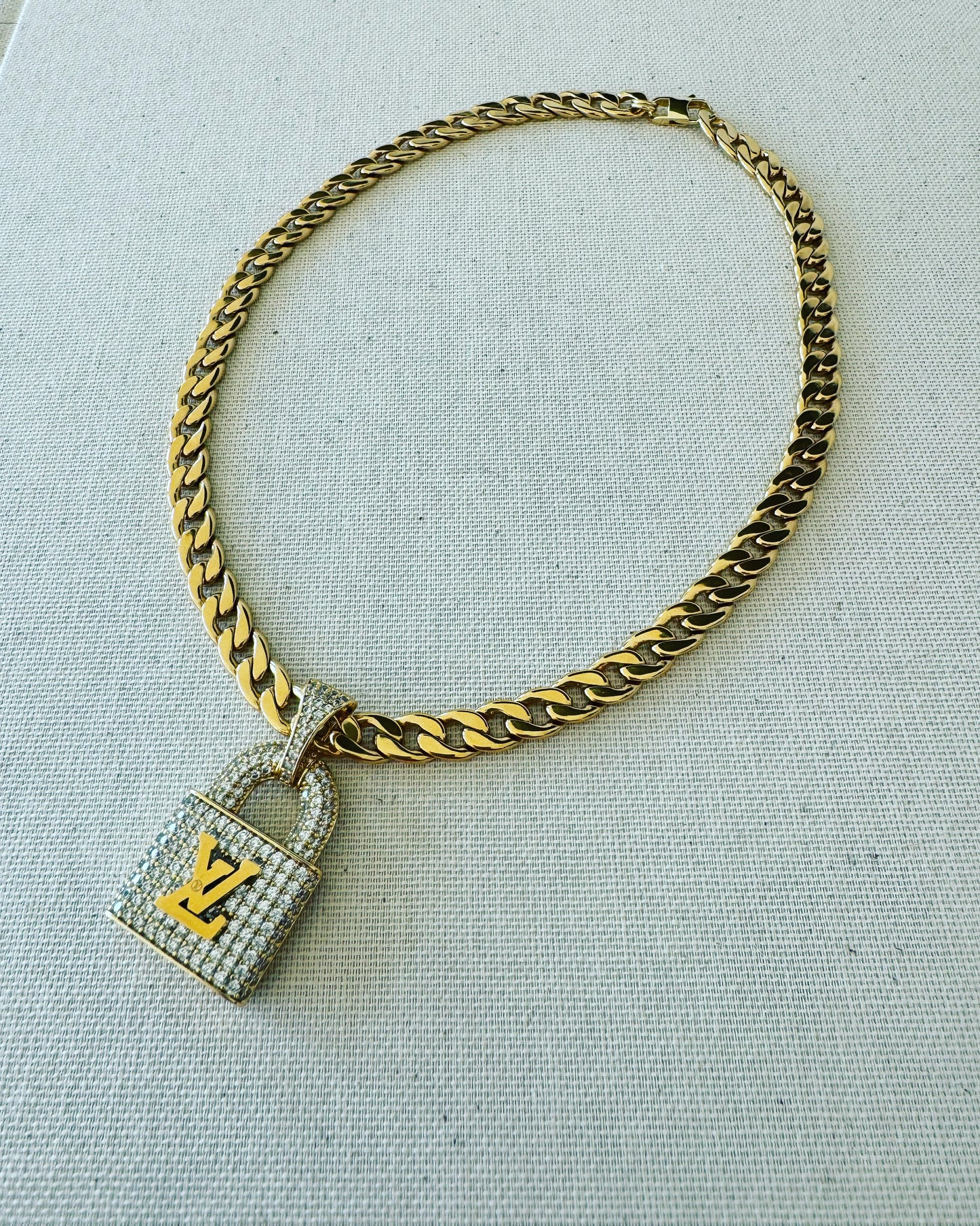 Pave LV Locket Necklace