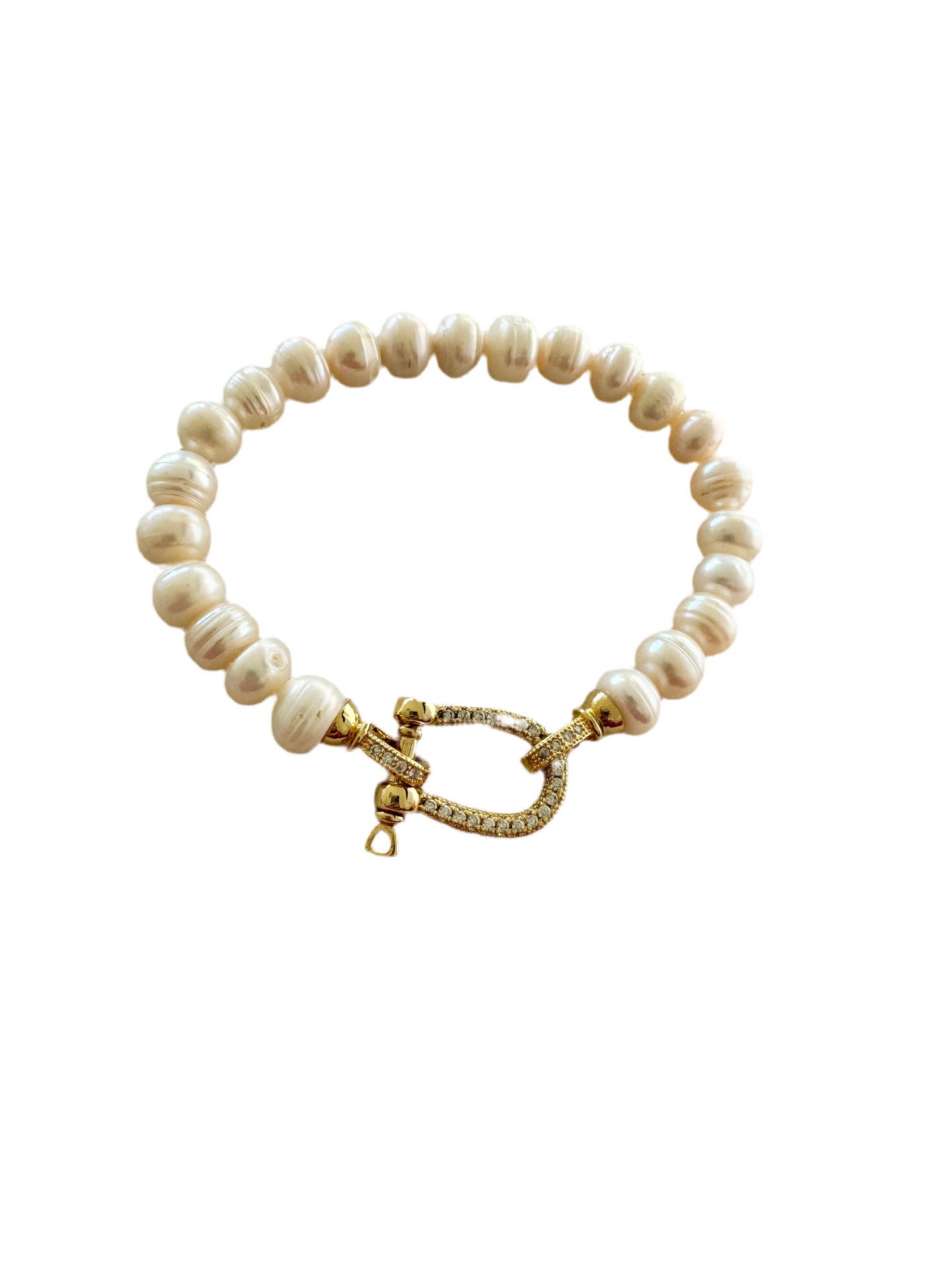 Pave Clasp Freshwater Pearls Bracelet