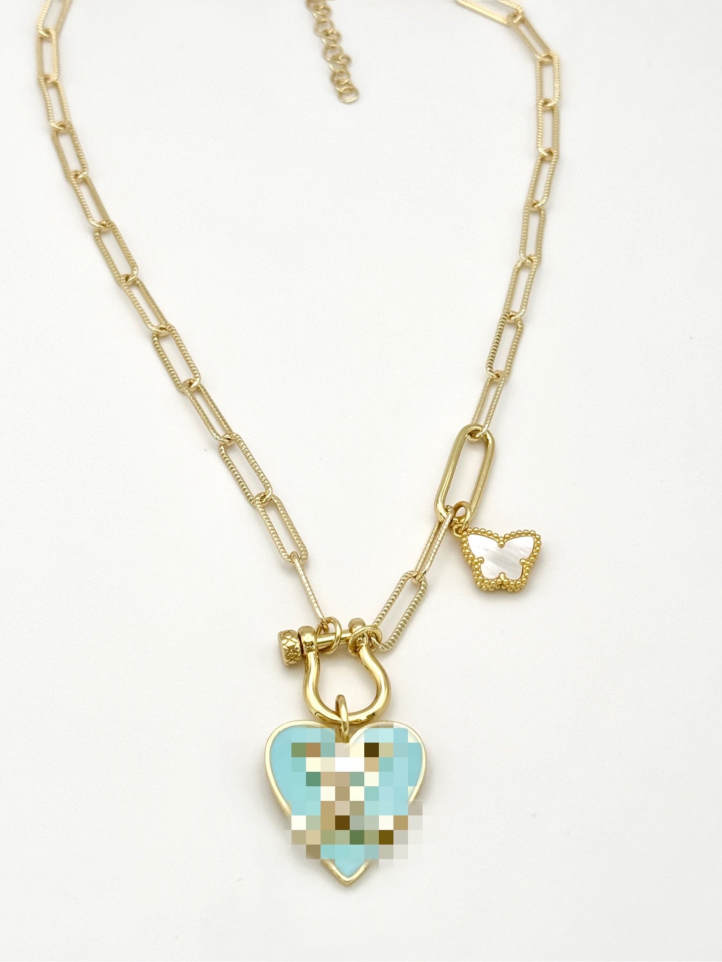 Blue LV Heart Necklace