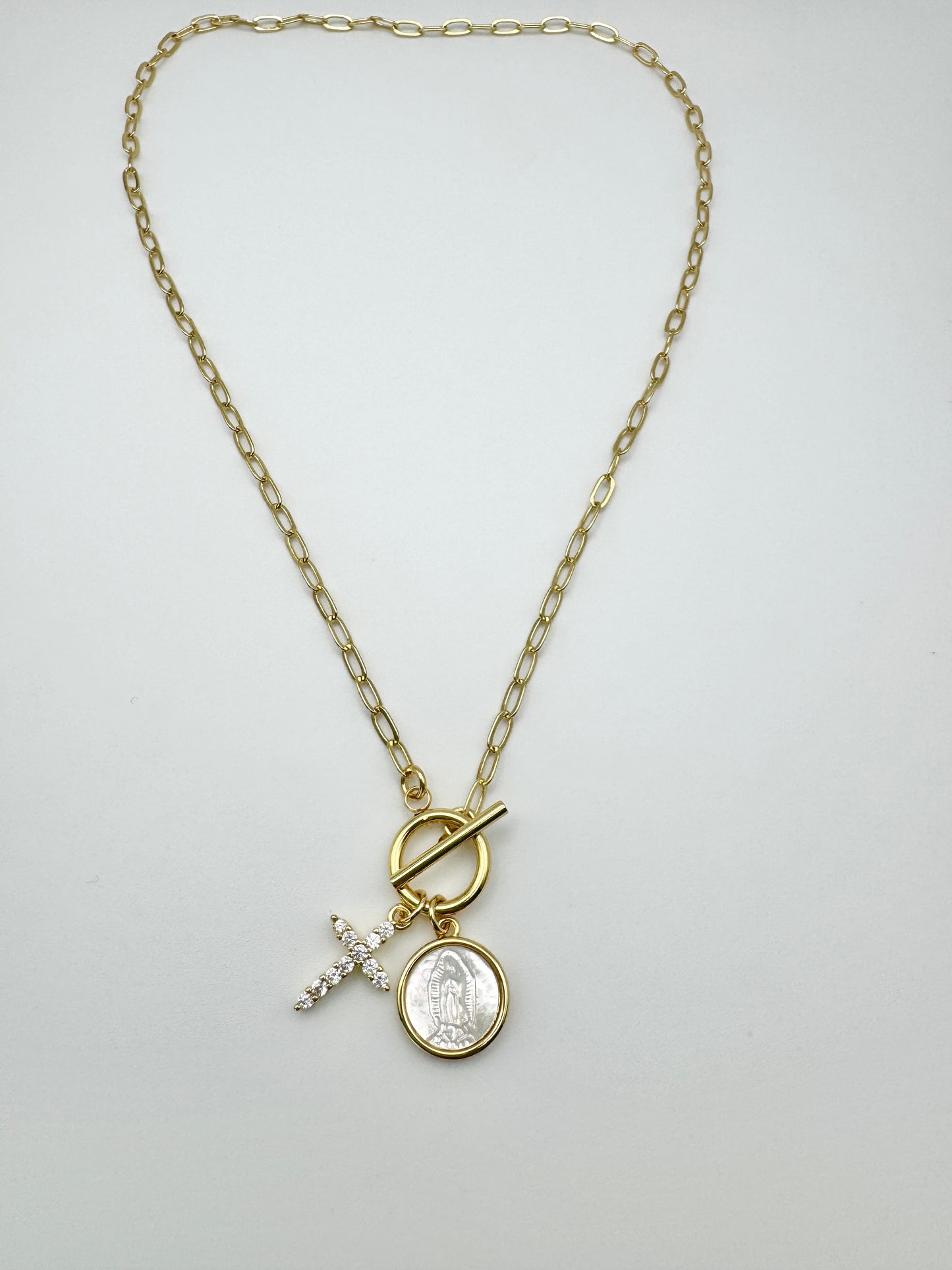 Virgin Mary & Cross Necklace