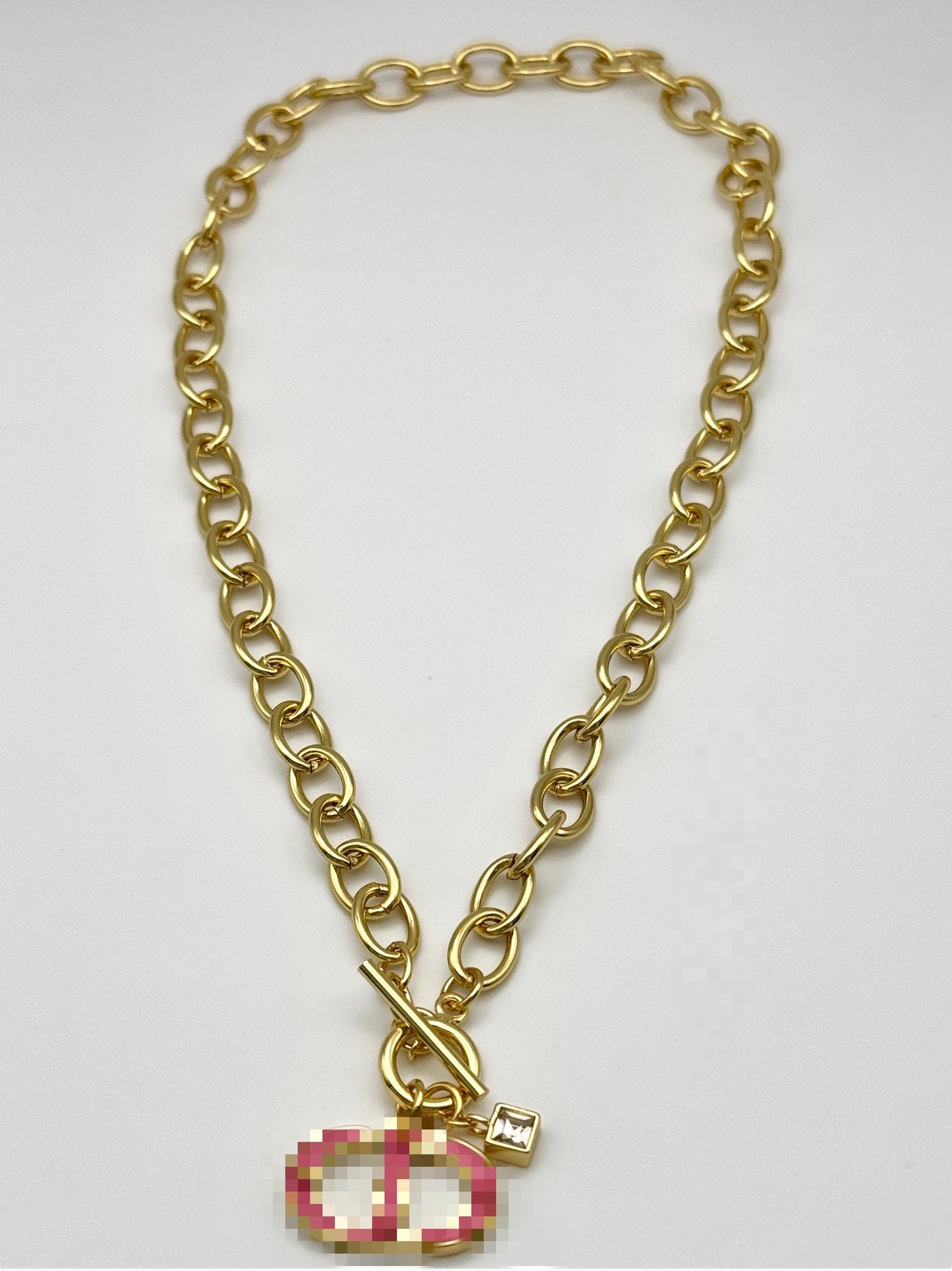 Pink Lady D Toggle Necklace