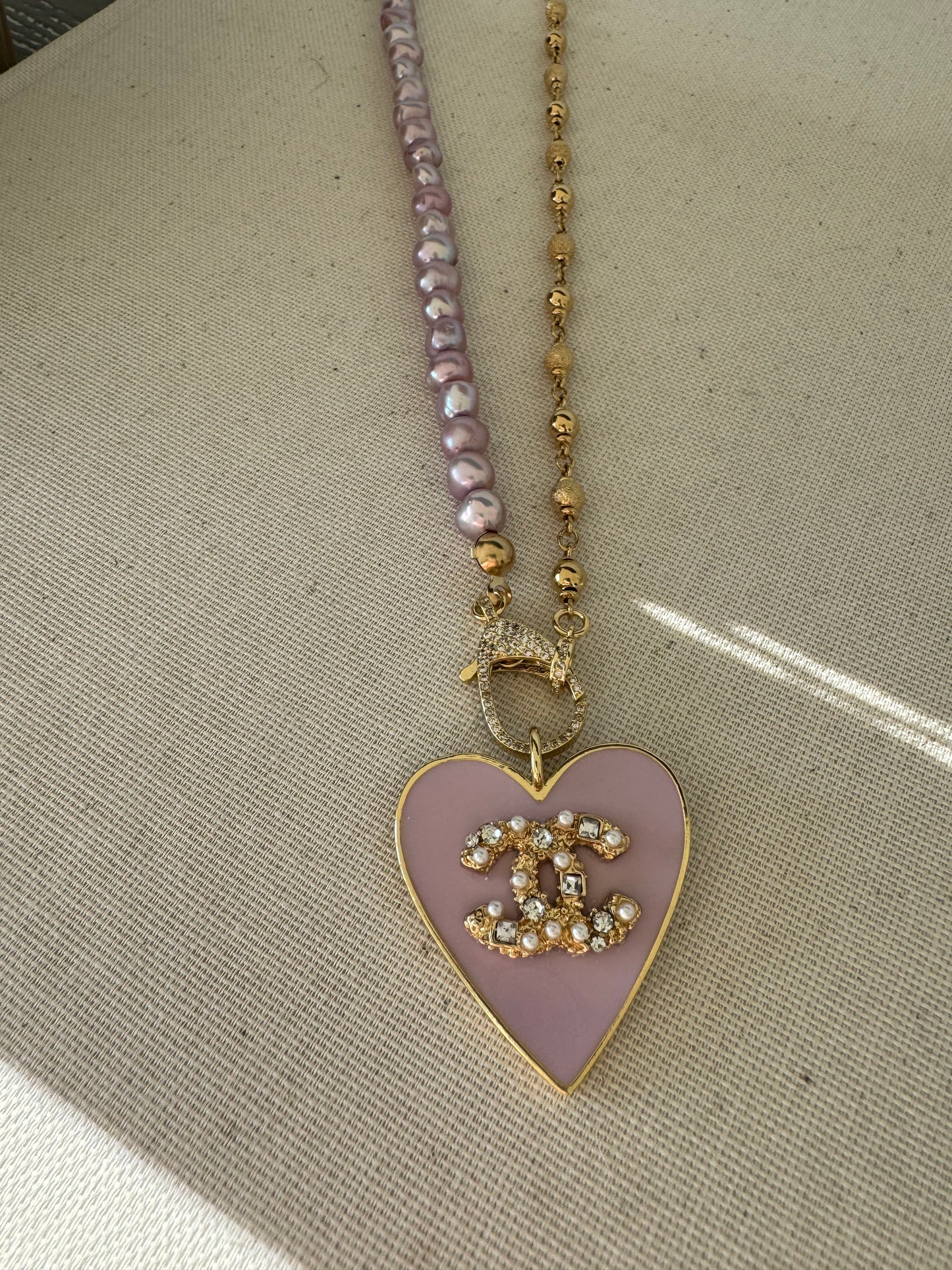 Lavender CC Heart and Pearl Necklace