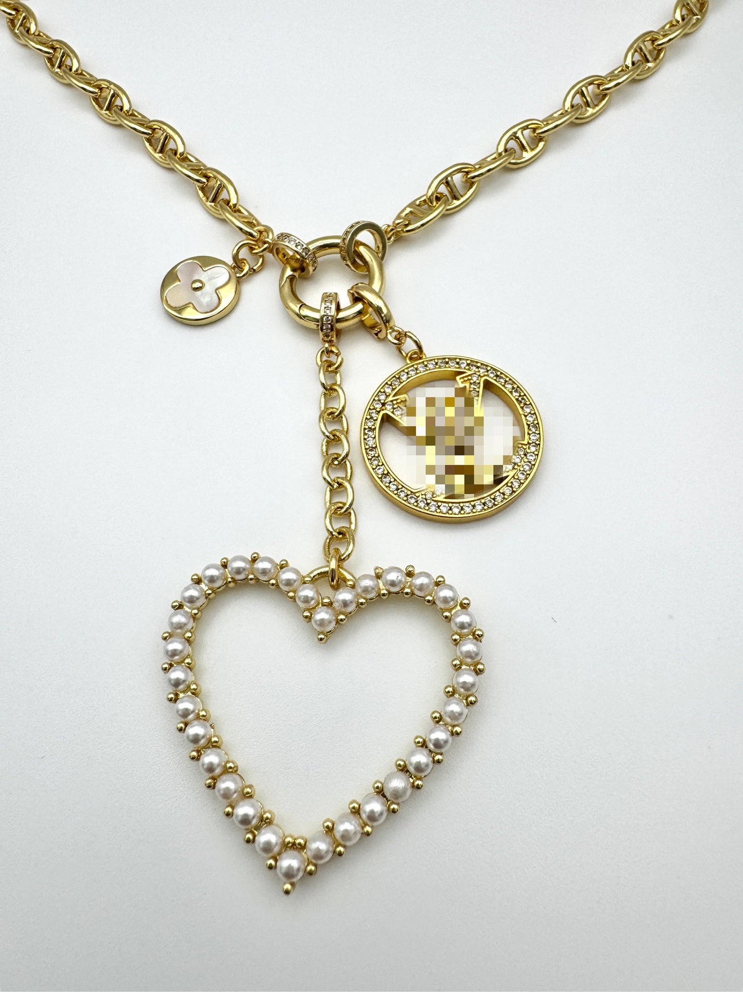 Pearl Heart LV Drop Necklace