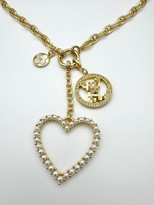 Pearl Heart LV Drop Necklace