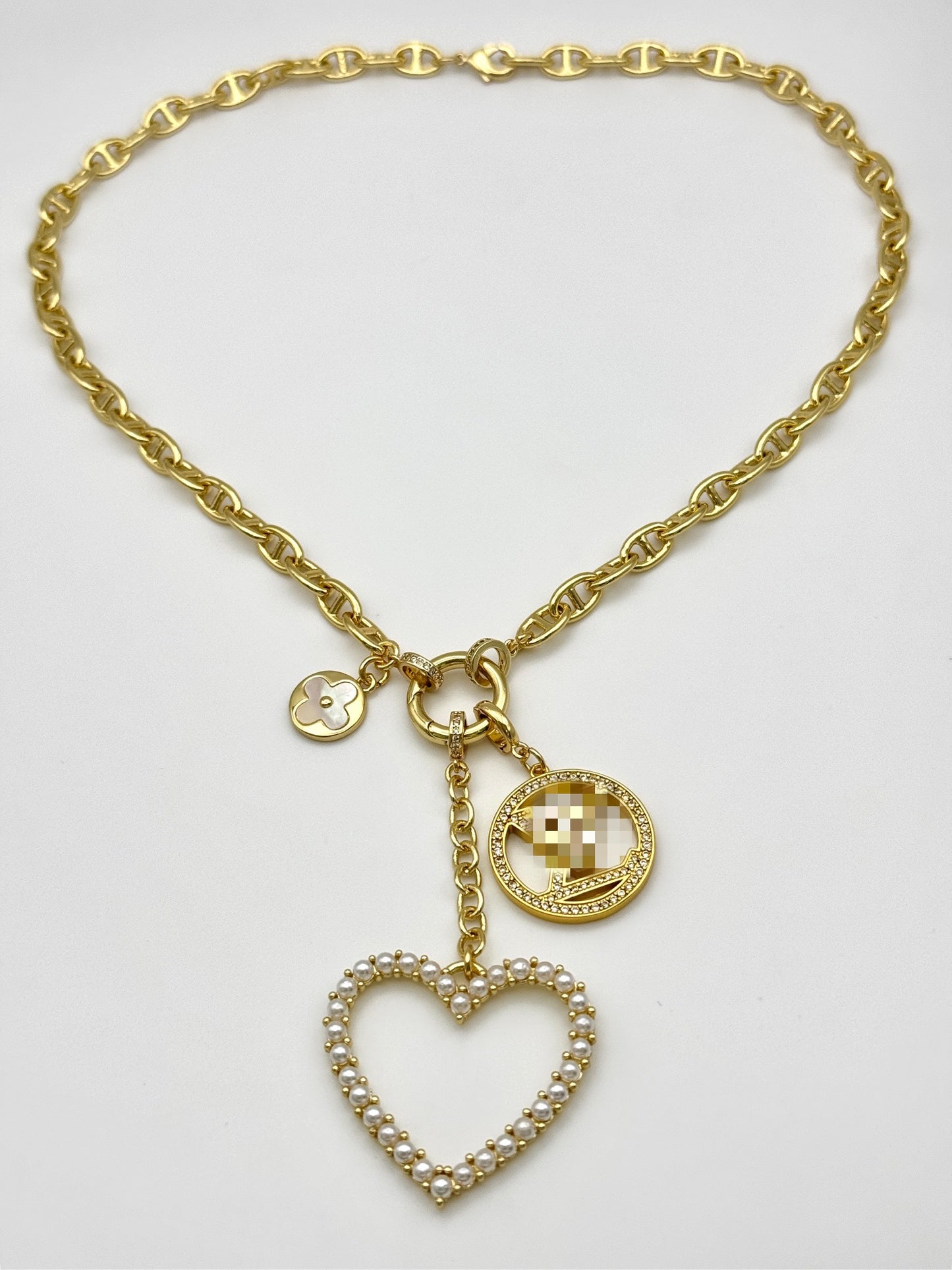 Pearl Heart LV Drop Necklace
