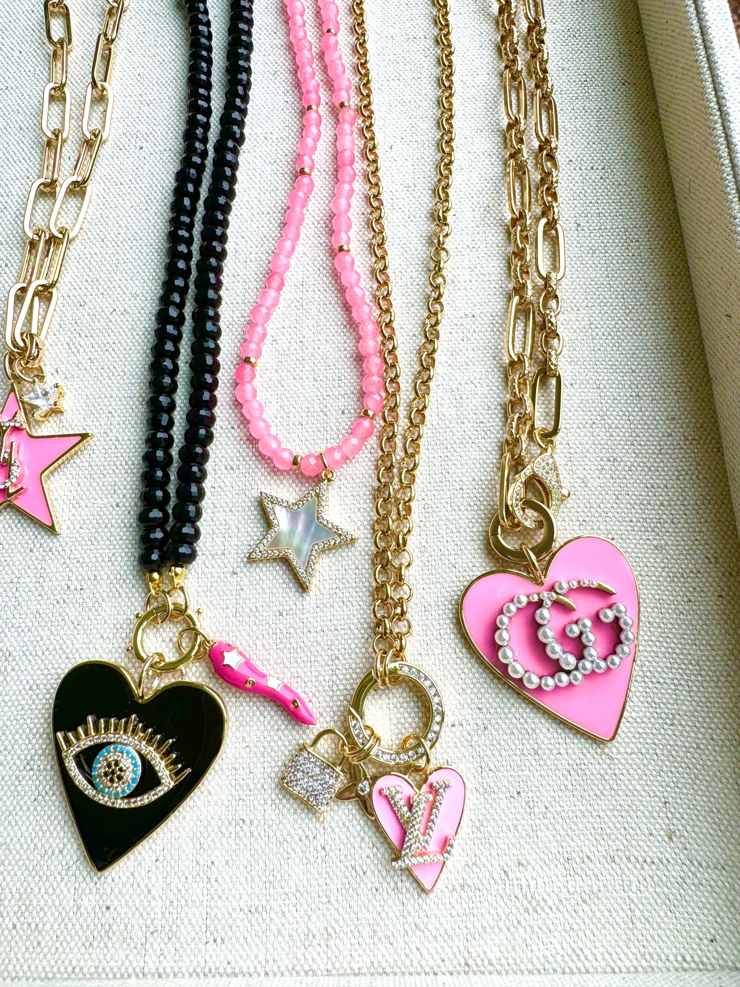 Barbie Pink Pearl GG Heart Necklace
