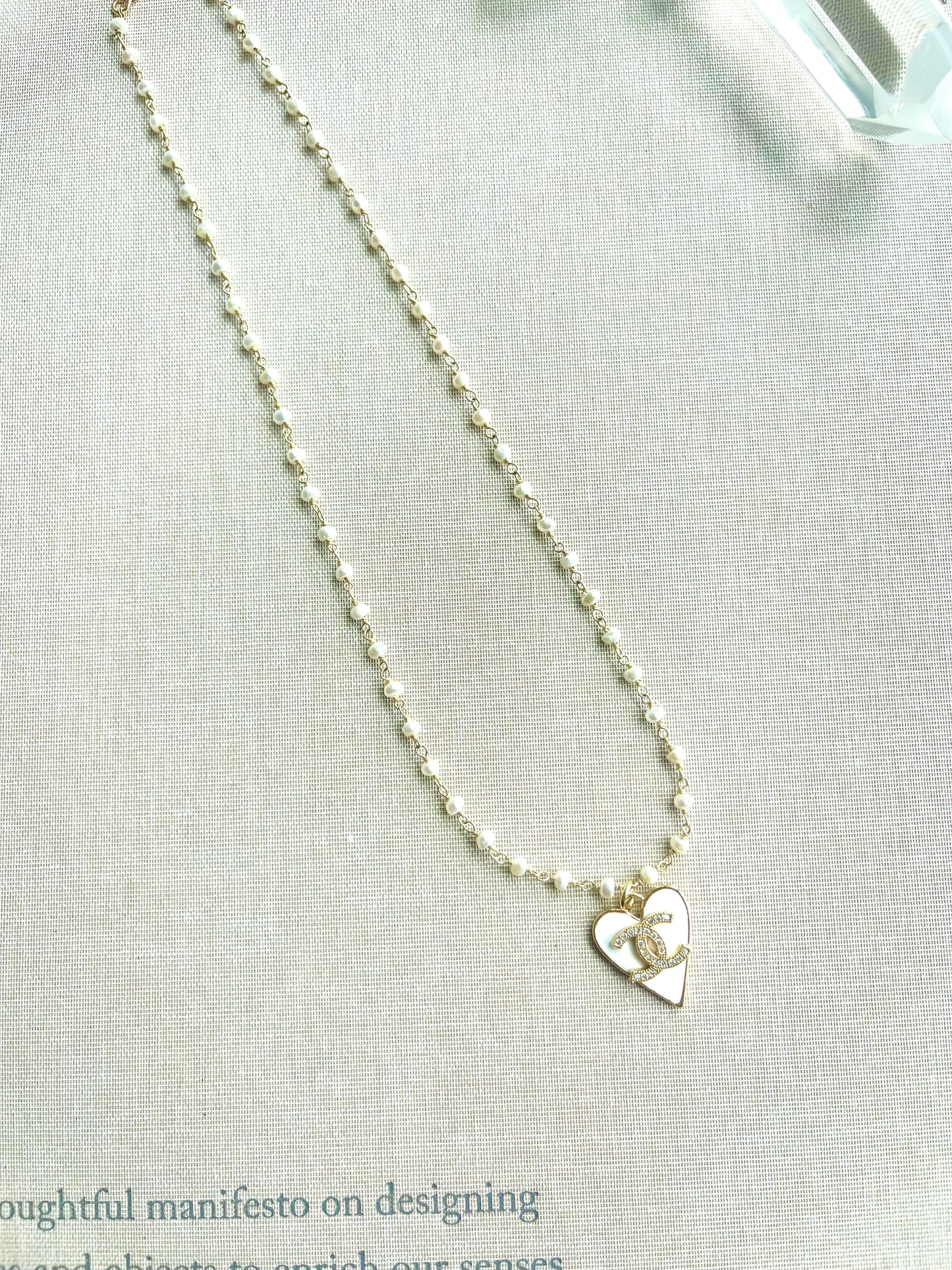 Pearl Chain CC Heart Necklace