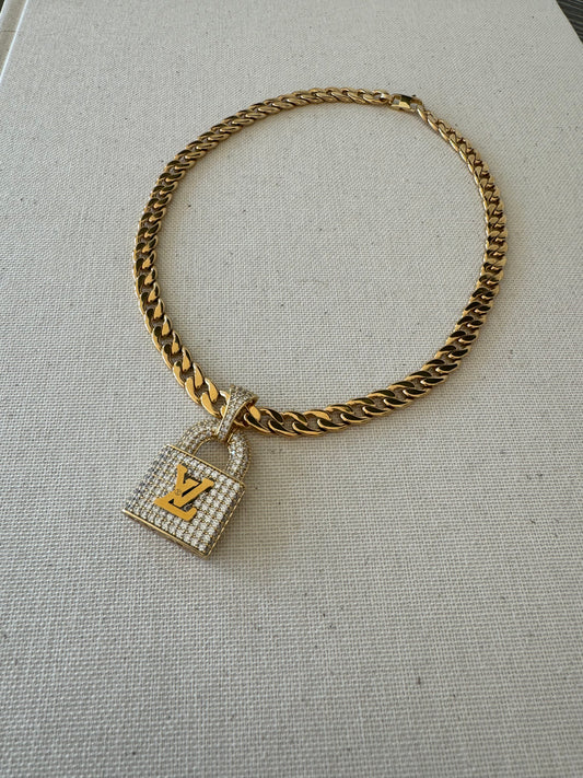 Pave LV Locket Necklace