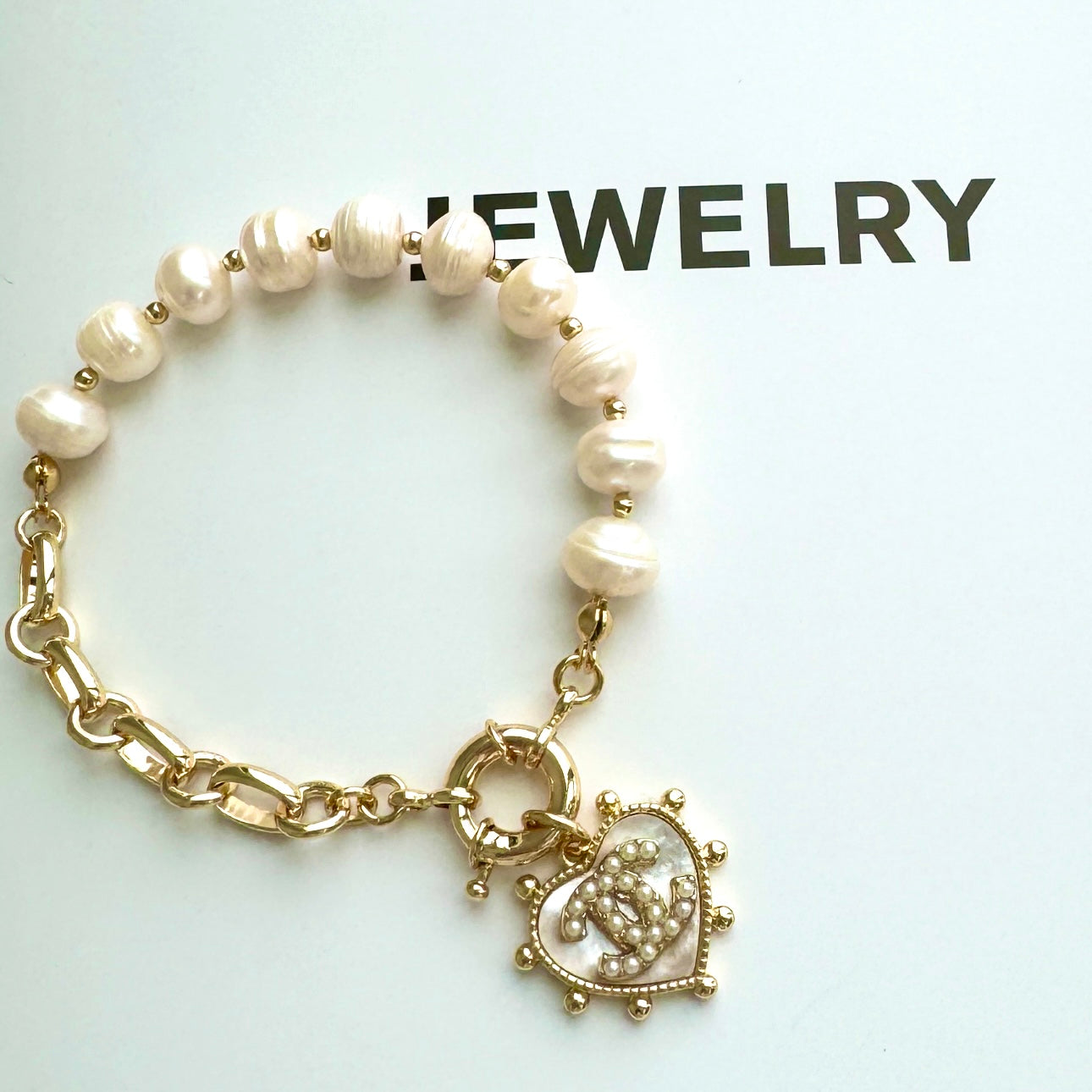 Freshwater Pearl and Chain CC Bracelet