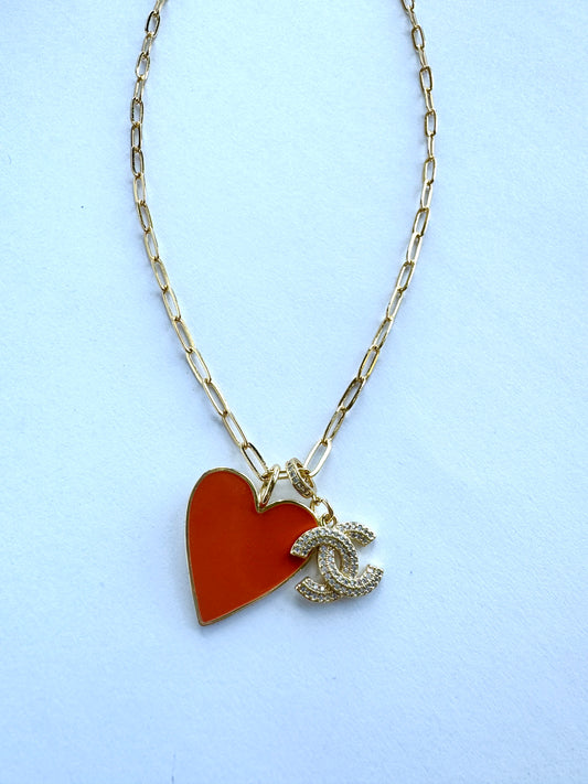 Orange Heart CC Necklace
