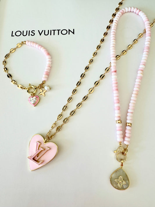 LV Enamel Light Pink Heart Necklace