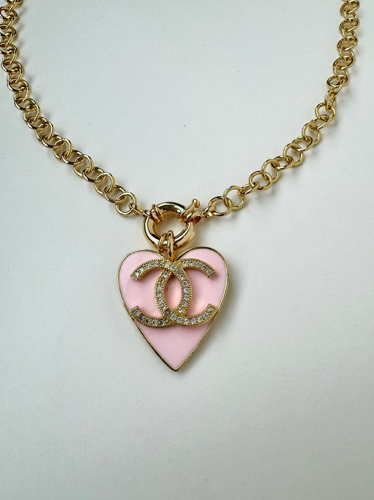 Light Pink CC Heart Necklace