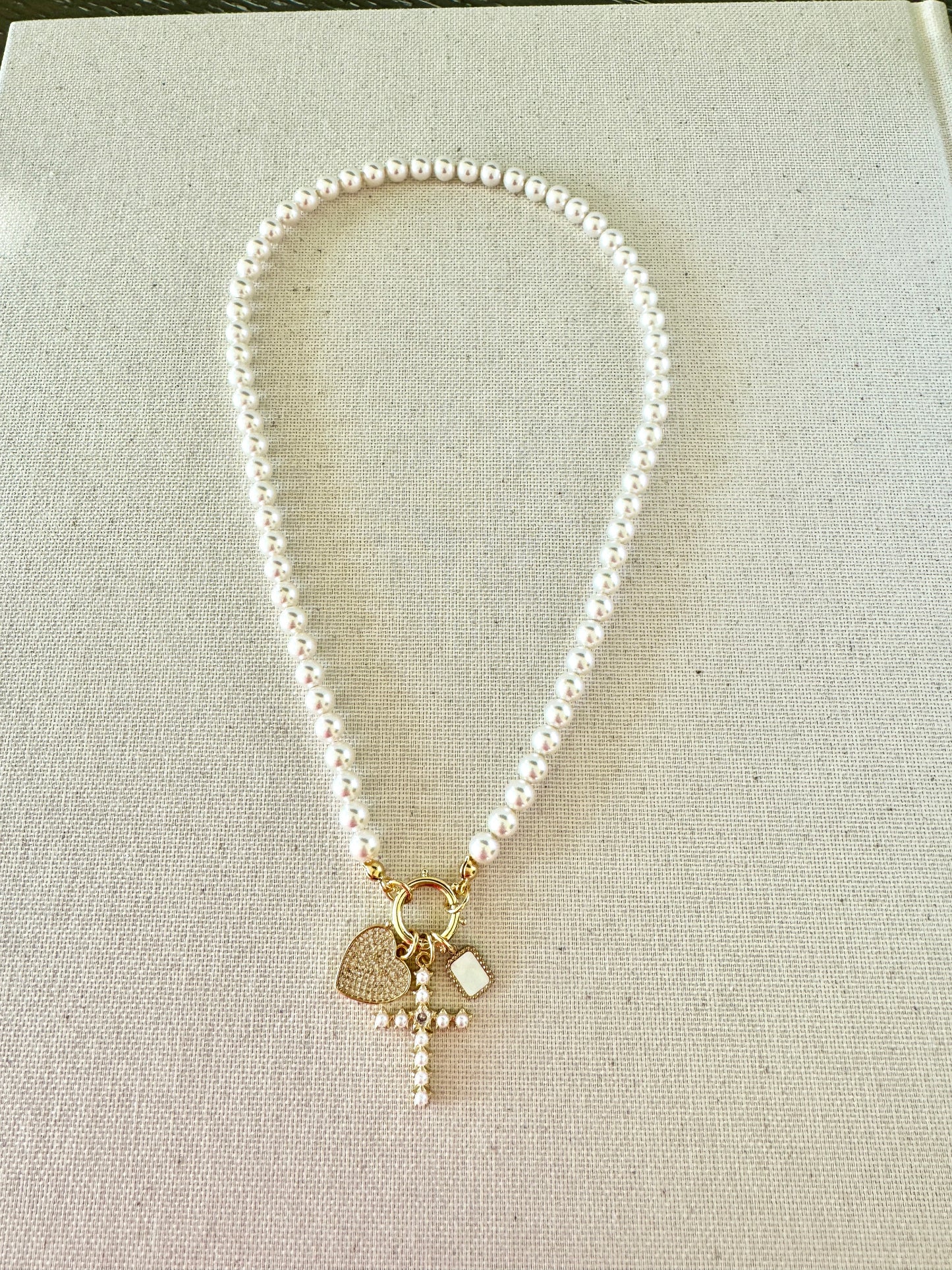 Pearl Cross Charm Necklace