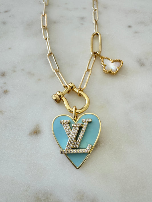 Blue LV Heart Necklace