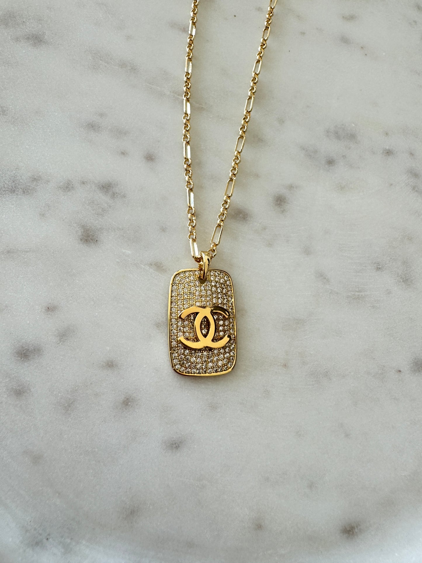 Paved CC Dog Tag Necklace